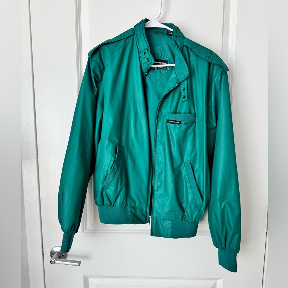vintage members only emerald green bomber jacket